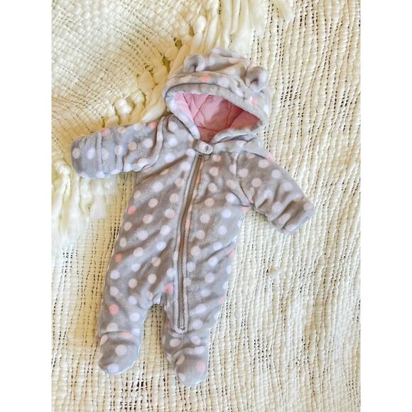 0-3M Baby Pink & Grey Winter One Piece - Picture 1 of 7